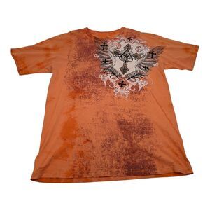 Archaic Atelier by Affliction Cross Wings Mens Biker T-Shirt Orange Size 2XL